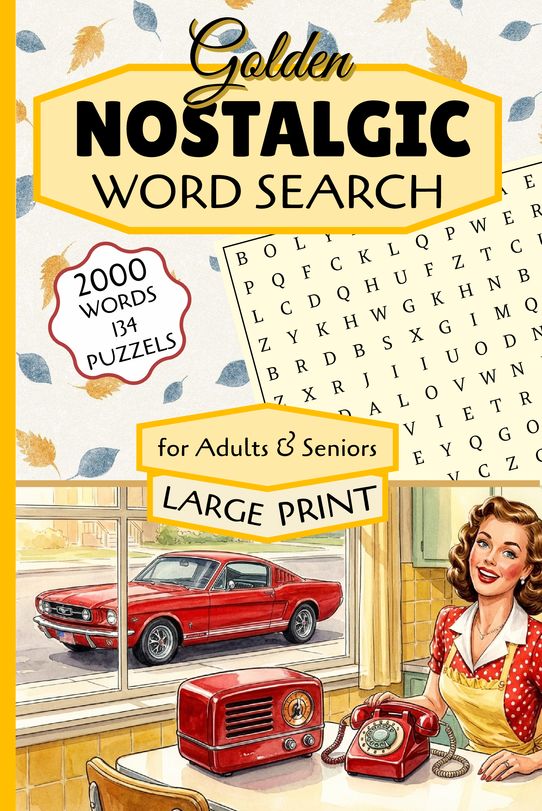 Golden Nostalgic Word Search for Adults & Seniors 6 x 9 134 pz